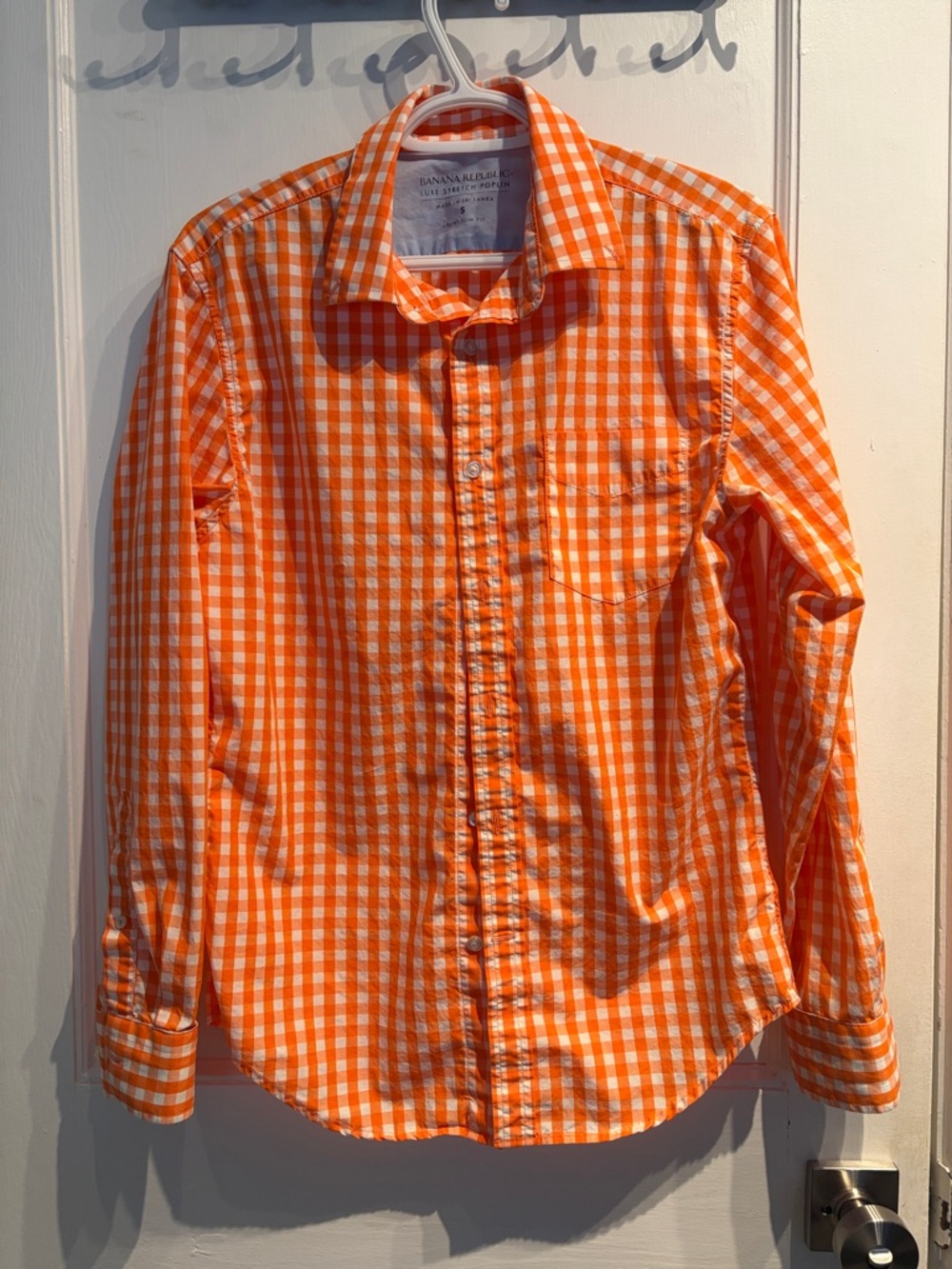 Banana Republic Slim Orange and White Gingham Button-Down Shirt